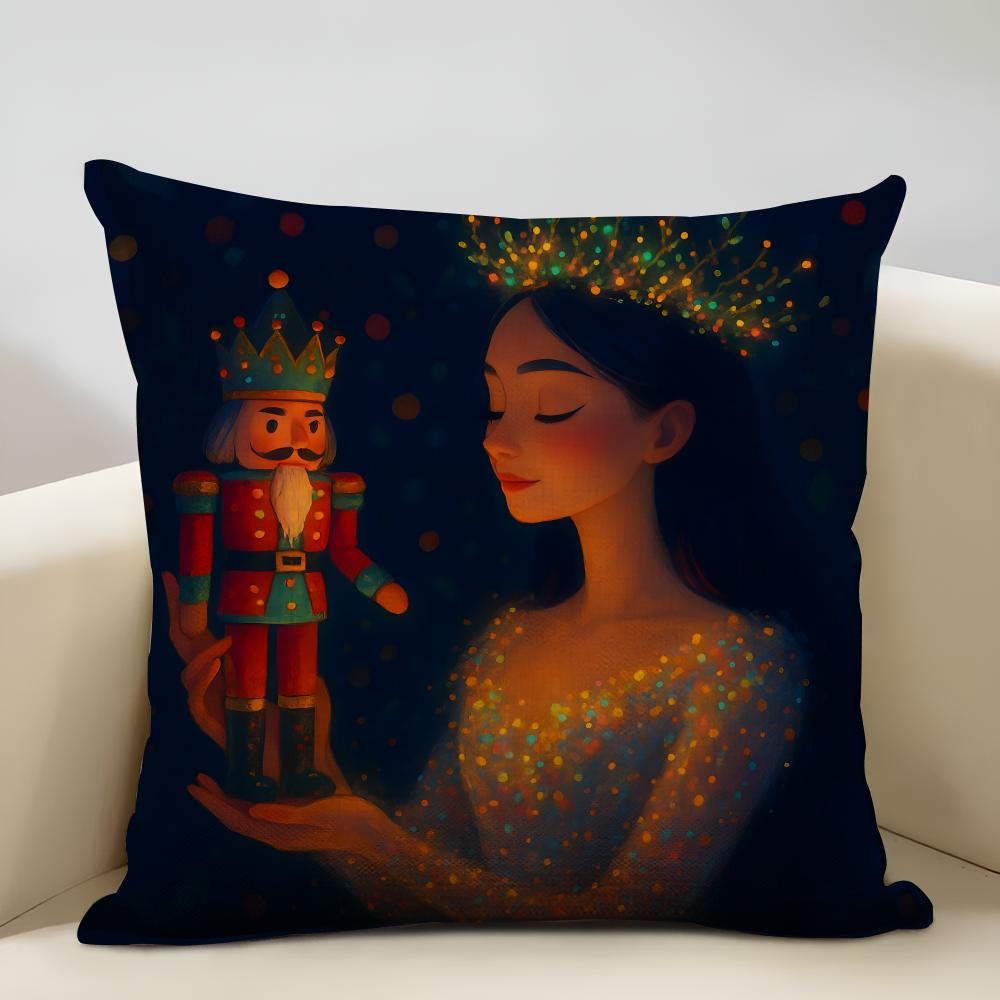 Nutcracker Cartoon Cushion Cover Household Decoration Linen Sofa Cushion Cover: Skin-Friendly & Breathable With Invisible Zipper
