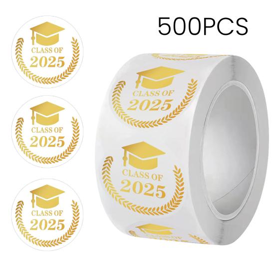 Наклейки на выпускной Класс 2025 Наклейки на конверты с шапочками Прозрачные этикетки из золотой фольги для объявлений Приглашения Сувениры для выпускного вечера