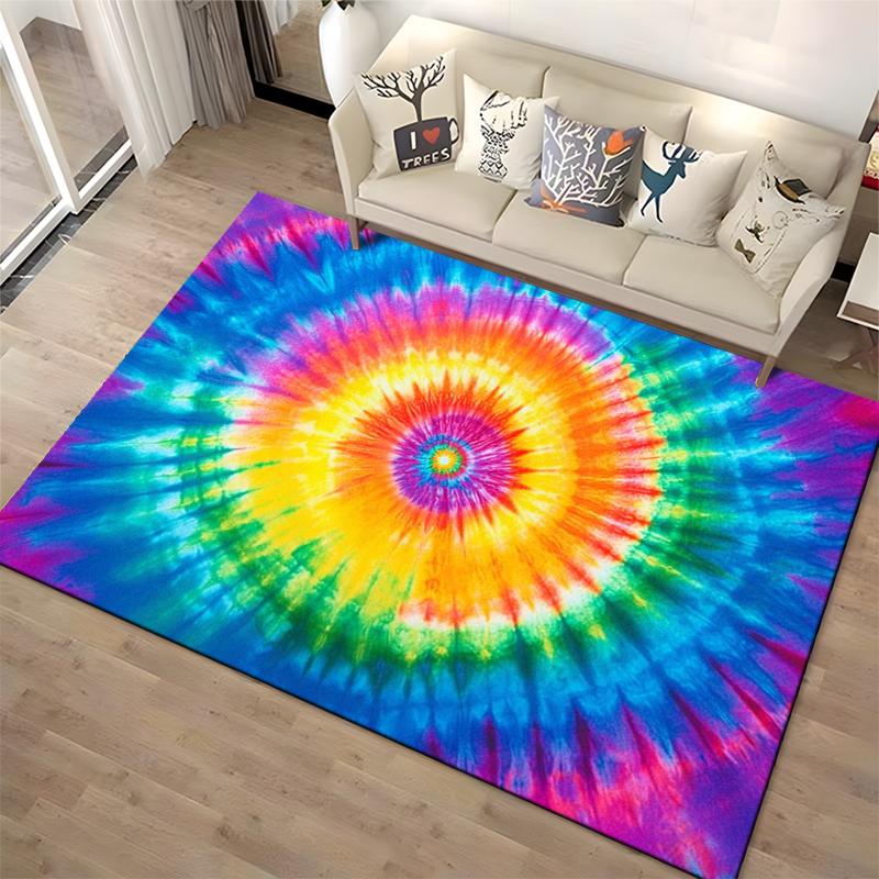 Colorful Tie-Dye Spiral Pattern Carpet, Vibrant Rainbow Home Decor Suitable for use as an anti-slip for living room bedroom sofas