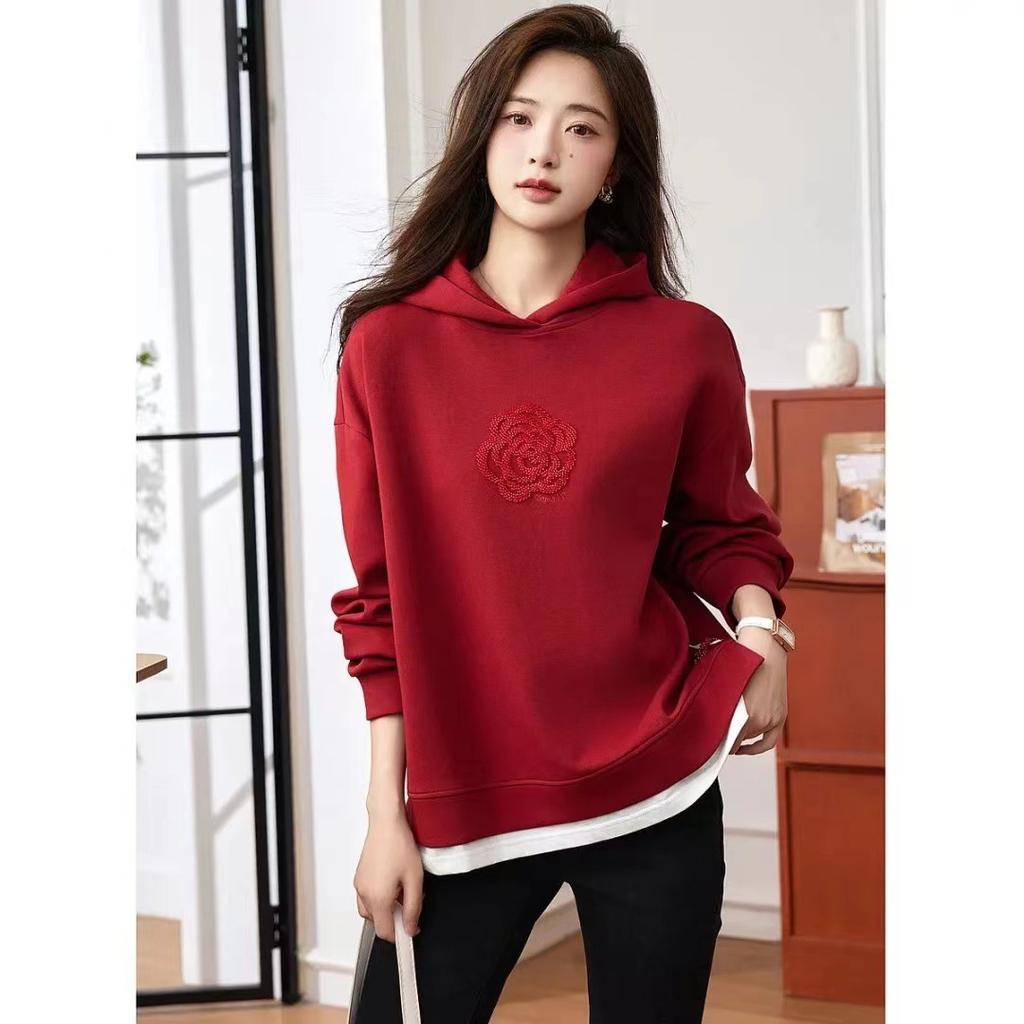 Chinese New Year Special Autumn New Fashion Hooded Loose Skinny Loose Air Layer Sweater Women's Top
