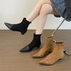 Korean Pointed Short Boots Women's Splicing Thin Boots Autumn and Winter Low Heel 2025 New Internet Celebrity Thin Elastic Fashion Boots