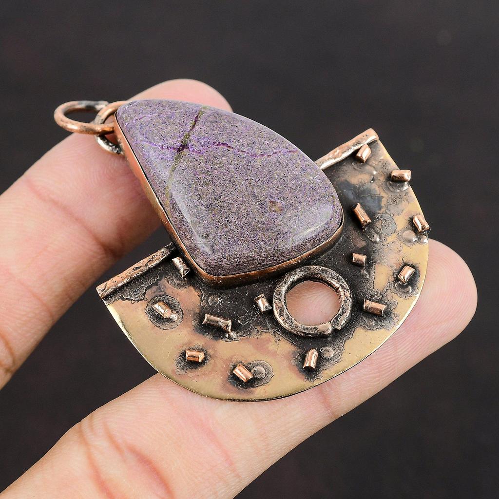 Подвеска из пурпурита, медная подвеска, драгоценный камень, ручная работа, уникальный стиль, подвеска, подарок для женщин, ювелирные изделия из пурпурита, медь, специальный женский подарок