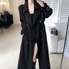 2025 Черный тренч средней длины: Британский стиль «старые деньги» для весны и осени