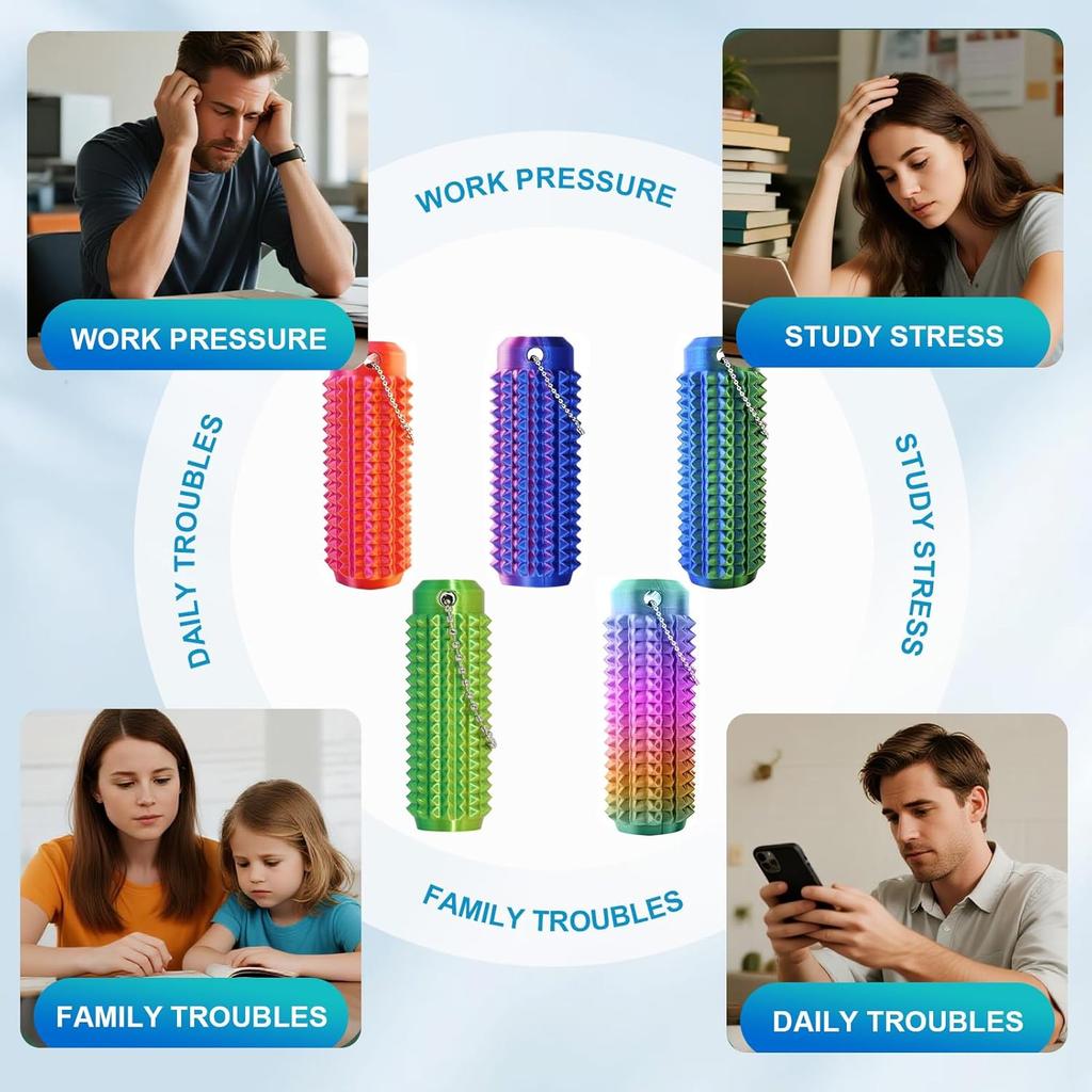 Pain Stim Fidget Anxiety Relief 3D Printed Spiky Grippie Stim Keychain for Stress Relief & Focus, Novelty Gift for Adults & Teen