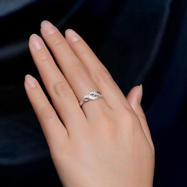 Fashionable Double Spiral Design Ring With Zirconia Inlaid White Gold Plated Women's Jewelry