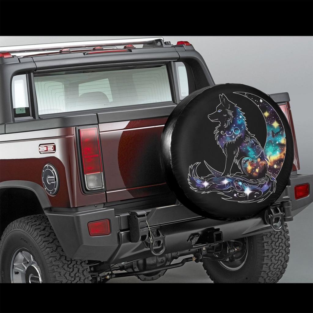 Galaxy Wolf Moon Spare Tire Cover Waterproof Polyester Protector for SUV Truck