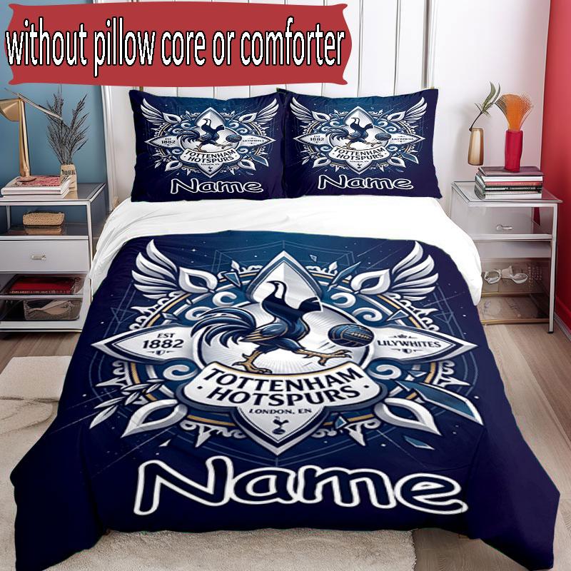 3pcs Duvet Cover Set (1*Duvet Cover + 2*Pillowcase, Without Core), Custom Name Tottenham Hotspur Pattern Bedding Set, Home Bedroom Decor Gift