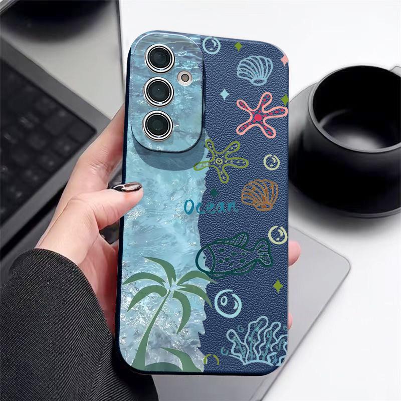 Чехол 'Звездное Море Дельфин Приключение' Для Samsung S26 S25 S24 Ultra S23 S22 S21 FE A15 A16 A17 A35 A36 A37 A54 A55 A56 A57 5G Кожаная Текстура Обложка