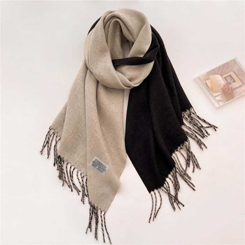 2024 Autumn/Winter New Thickened Warm Solid Color Double Sided Two Tone Tassel Imitation Cashmere Scarf, High Grade Shawl Neck