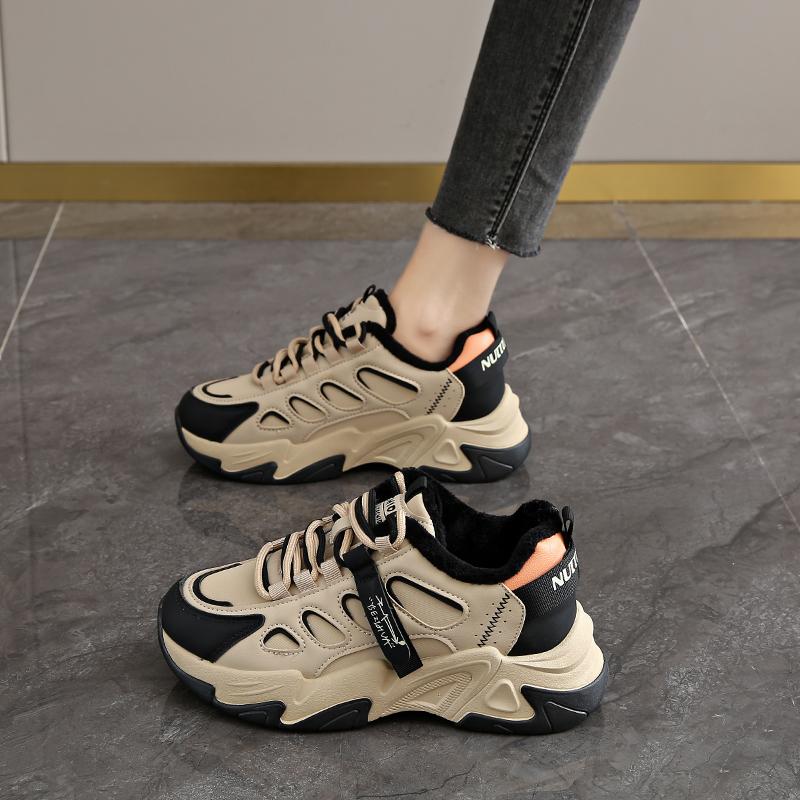 CRLAYDK Женские массивные кроссовки Зимние на платформе Меховая подкладка Теплые Повседневные На шнуровке Обувь для ходьбы Модные Спортивные Теннисные для леди