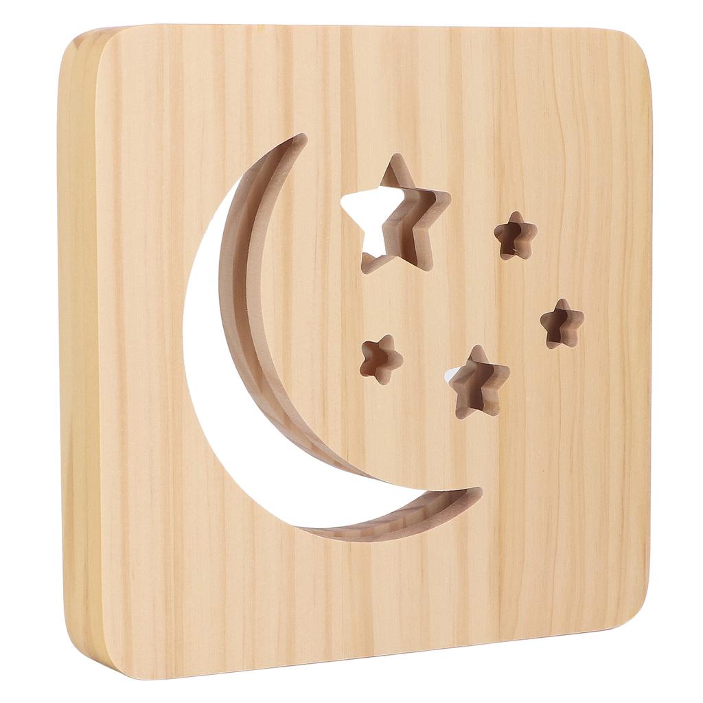 Деревянный 3D светодиодный светильник с рисунком луны и звезд, защита глаз, USB-блок питания, теплый белый ночник f