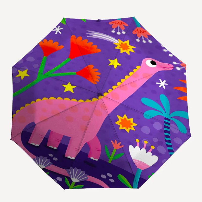 1pc Dinosaur Fantasy Automatic Open/Close Umbrella with One-Touch Button, Compact Folding Canopy, Sturdy 8-Rib Windproof Design S13