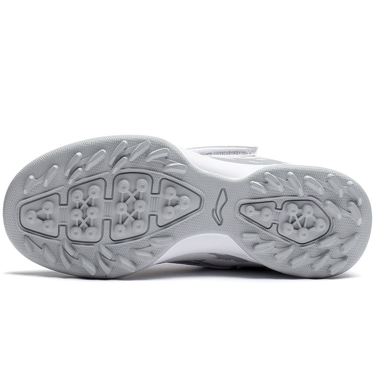 Детские футбольные бутсы Li Ning из искусственной кожи с цветными блоками, удобные, легкие, дышащие, с низким верхом, детские кроссовки серо-белого цвета ASTT008-3