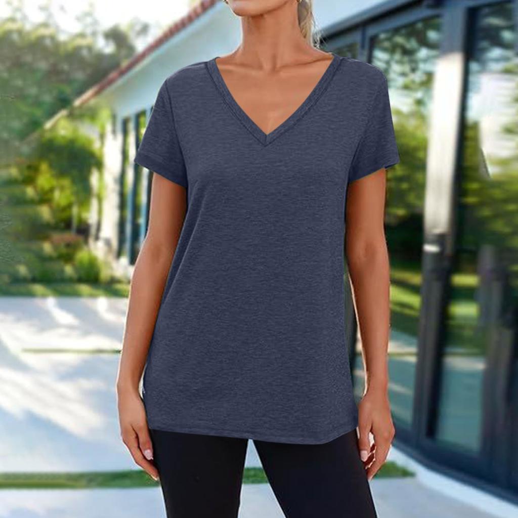 Футболки с коротким рукавом и V-образным вырезом, футболки для женщин, модные топы, модный легкий мягкий повседневный летний топ