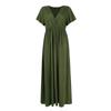 Women's Summer Fashion Sexy Comfortable Wrap Waist Maxi Dress V Neck Side Slit Casual Dress A-Line Long Short Sleeve Solid Color Dress