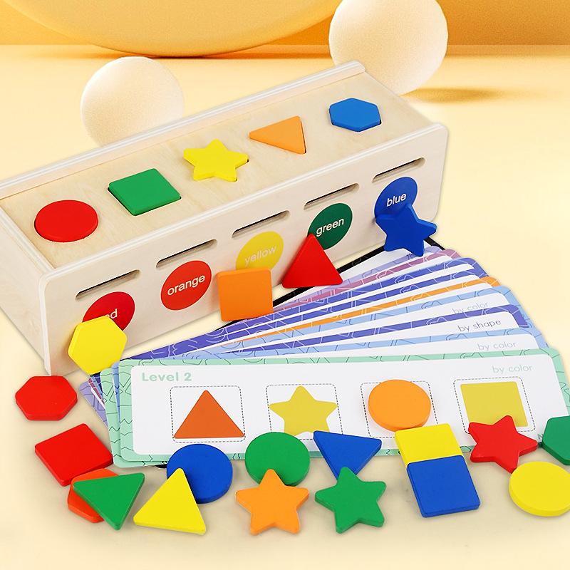Montessori Wooden Children'S Classification Shape Color Cognition Matching Box Learning Box Teaching Aids Exercise Fine Action Toys