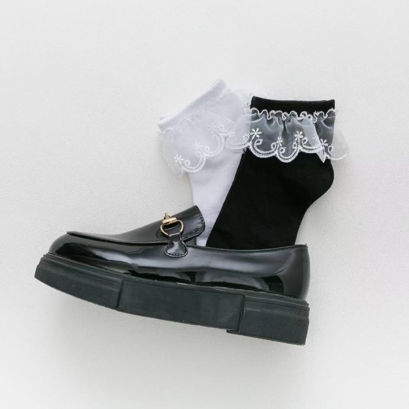 Женские короткие носки Harajuku Sweet Retro с кружевом, носки Lolita Frilly Ruffle, хлопковые носки Princess, мягкие и удобные, однотонные носки до щиколотки для девочек