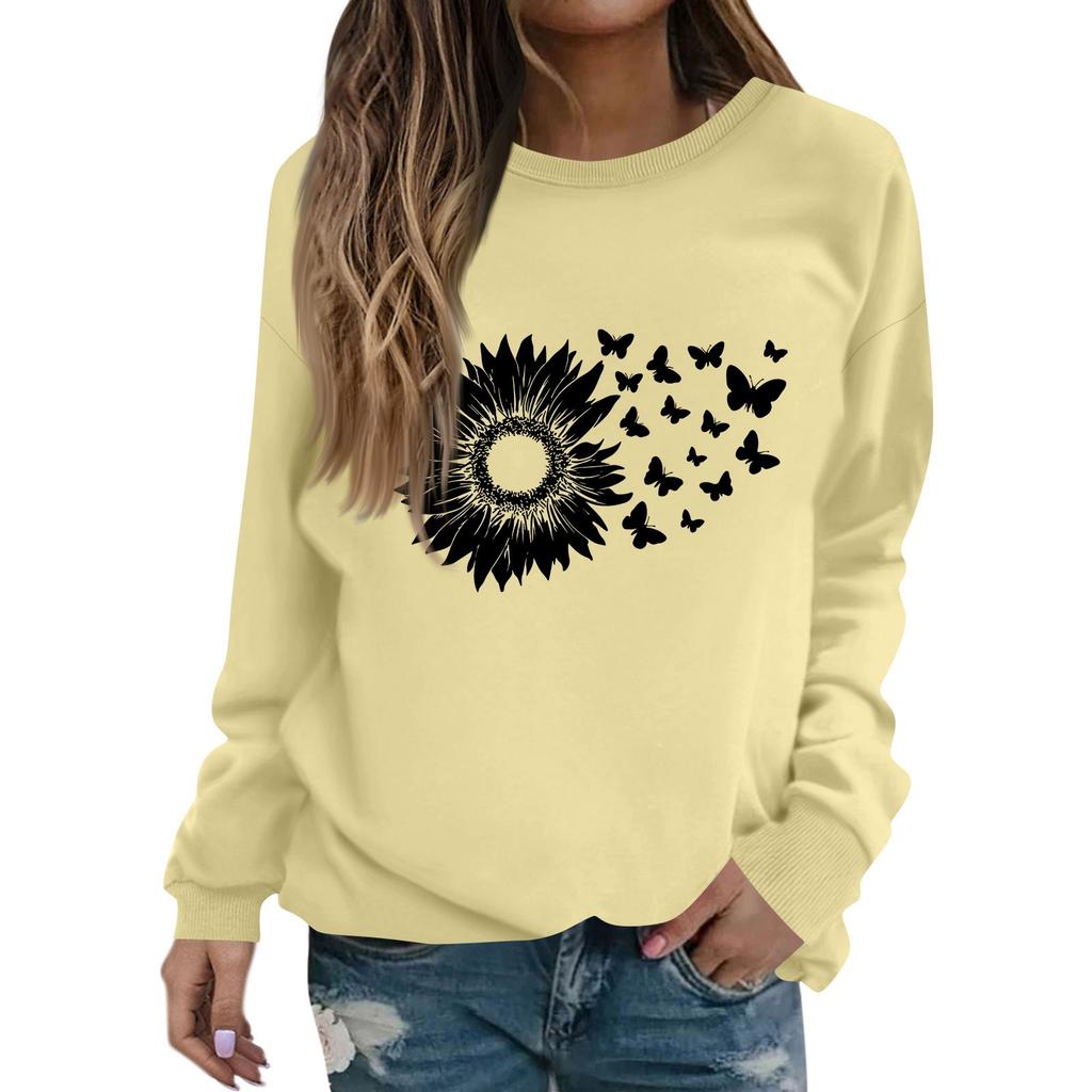 Женская модная повседневная толстовка с длинным рукавом и круглым вырезом с принтом