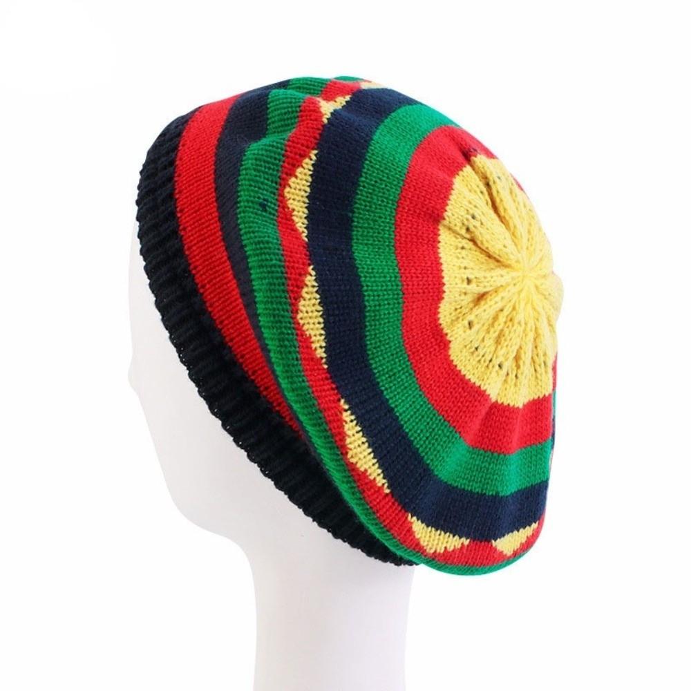 Rainbow Color Jamaican Knitted Hat Crochet Reggae Hat Fashion Hippie Beret Party