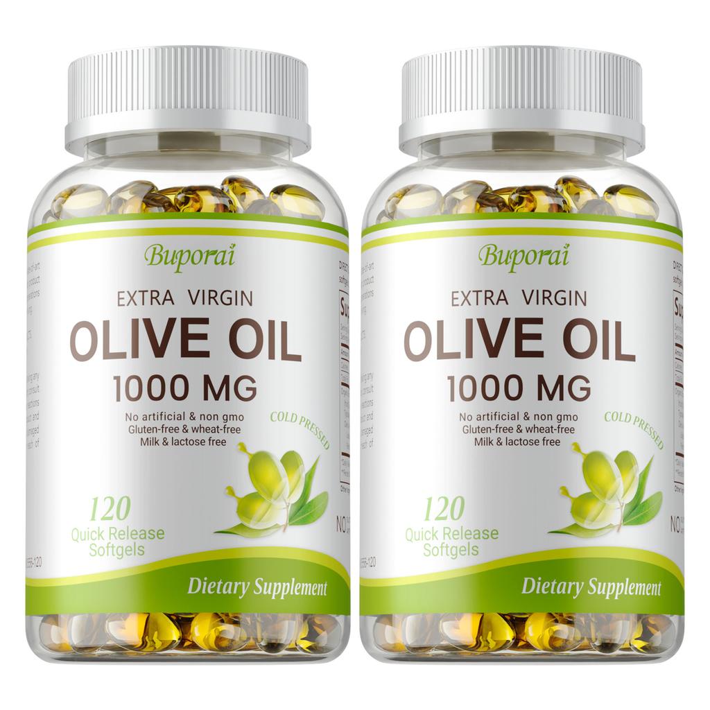 Extra Virgin Olive Oil Capsules, 1000mg, natural plant-based nutrition, immune support, suitable for adults.