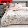 4pcs/set Flower Heavy Industry Embroidery Cotton Comfortable Bedding Four Piece Set Light Luxury Double Bed Sheet Quilt Cover Pillow Cover Set