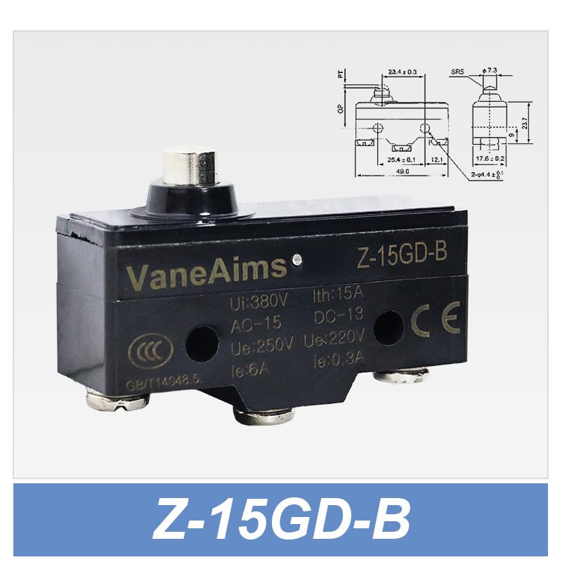 Z-15 Micro Limit switch Travel Switch Small Horizontal Roller Lever 15A 250V 1NO1NC Normally Open Normally Closed Travel Switch