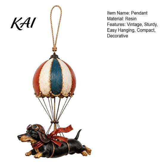 Artistic Puppy Hanging Decor Flying Dachshund Hot Air Balloon Ornament, Vintage Resin Dog Wall Hanger, Small Decorative Figurine for Porch Whimsical