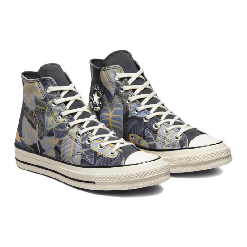 Converse 1970-е Chuck Taylor All Star Повседневные С принтом листьев Высокие парусиновые Унисекс Черный Серый