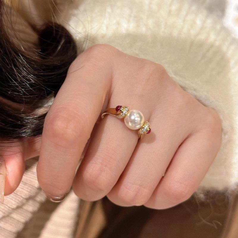 Классические винтажные рубиновые классические белые жемчужные кольца для женщин легкое роскошное очарование модное инкрустированное бриллиантовое кольцо свадебные украшения