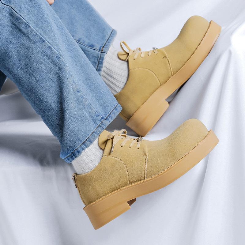 Туфли дерби мужские 2025 Новые Туфли с большой головой Микки, Низкий верх, Платформа, Большие желтые ботинки, Круглый носок, Модная кожаная обувь 68321-R