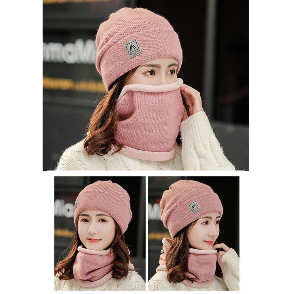 Утолщенный шарф с плюшем, теплая вязаная шапка, защита от холода, защита шеи, однотонные шапки-бини, мужские, женские