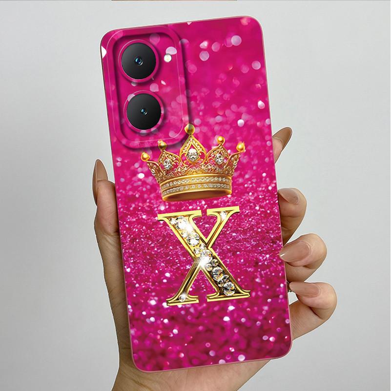 For Vivo Y18 Y18i Y18e Y28s 5G Case Soft Silicone Crown Letter For Vivo Y03 Y03T Case Fundas Coque VivoY03 V2332 Bumper Shells