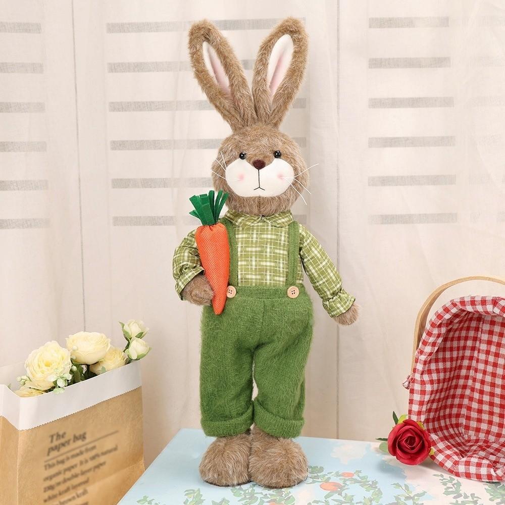 Cartoon Easter Rabbit Ornament Retractable Pastoral Style Bunny Telescopic Doll Standing DIY Handmade Merry Easter Decoration