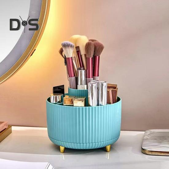 Makeup Brush Holder Large Capacity Multiple Compartments Multi-angle Rotating Countertop Cosmetic Organizer