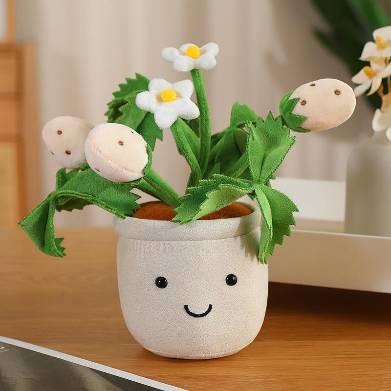New Simulated Pot Plant Strawberries Pothos Lotus Leaves Pine Tree Cute Dolls Plush Toys Sofa Decor Birthday Gifts For Baby