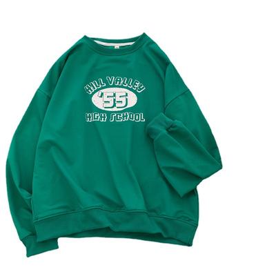 Женский свитшот с круглым вырезом и ретро-принтом, осенняя одежда, универсальная базовая футболка, обычный повседневный свободный топ, тонкий