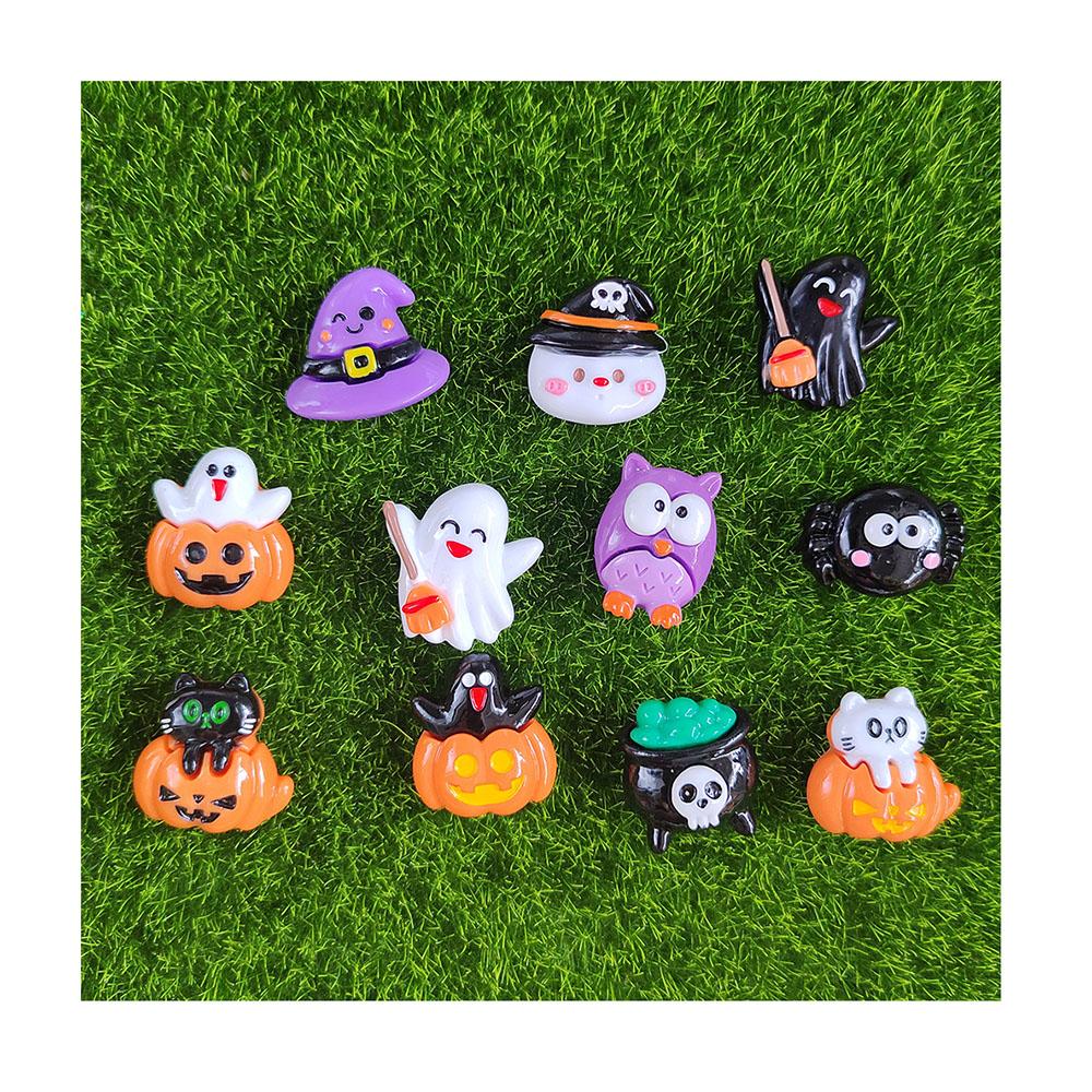 100pcs Mix Halloween Pumpkin Ghost Resin Flatback Charms Owl Miniature for Diy Jewelry Making Bracelets Necklace Accessories