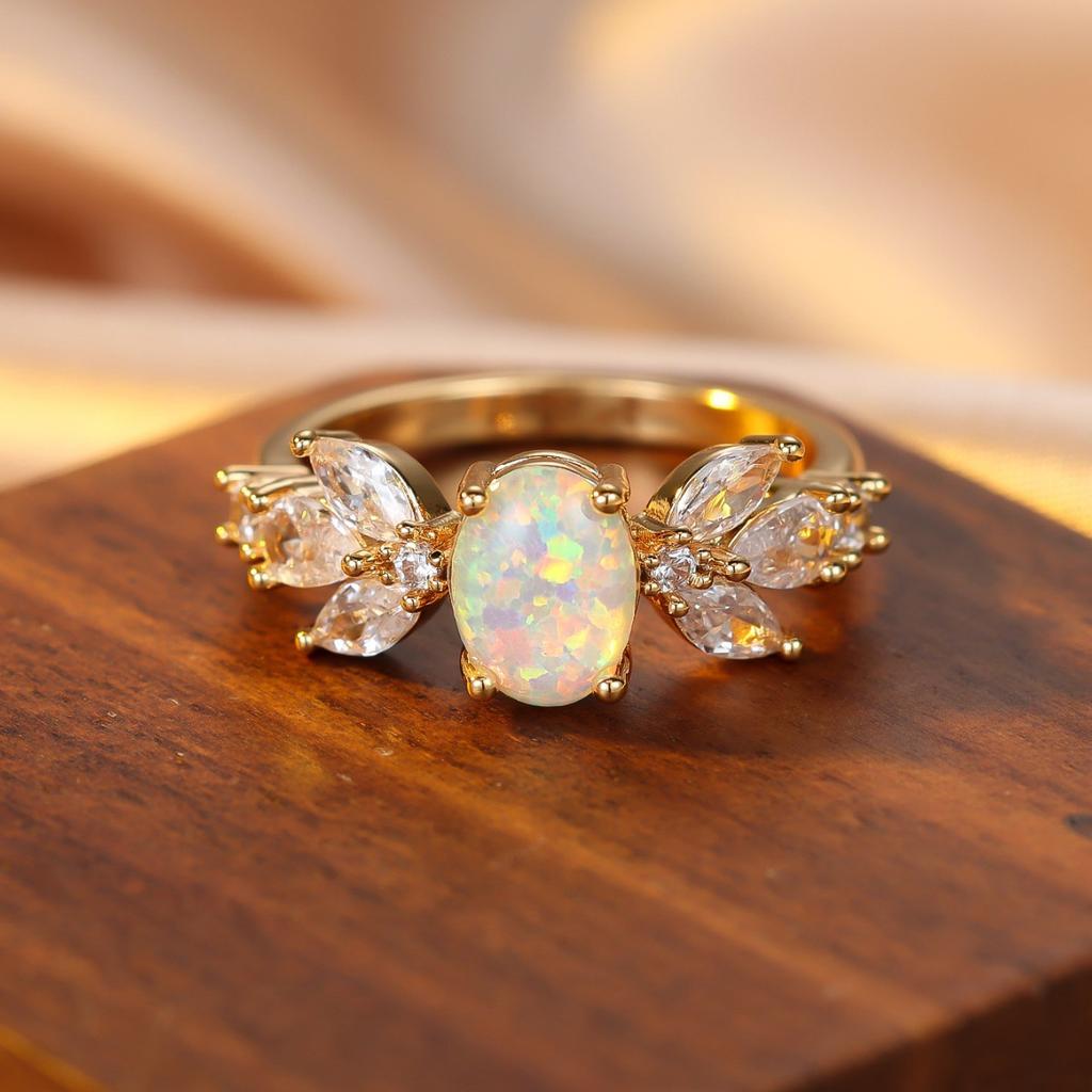 Японское Золото Белая Окантовка Белый Бриллиант Маркиза Кольцо Простое Свежее Модное Универсальное Украшение