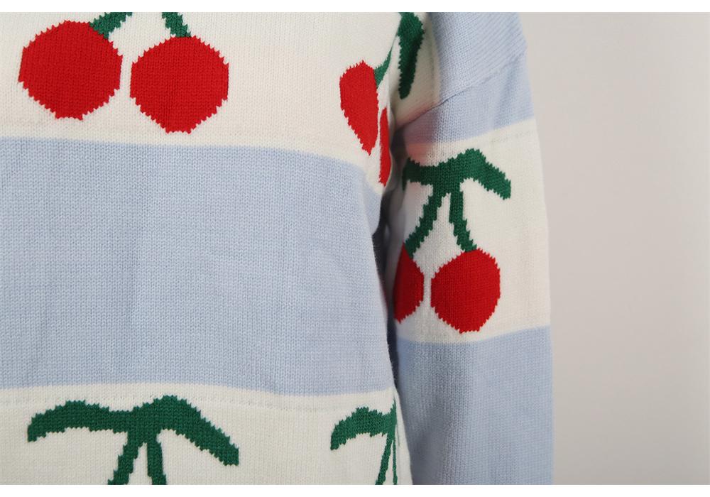 Autumn/Winter 2026 Cherry Jacquard Festive Knit Sweater - European Style Women's Pullover
