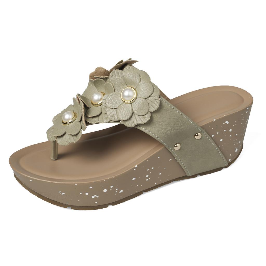 Внешняя торговля большой размер шлепанцы с цветком между пальцев большой размер повседневные на танкетке на плоской подошве женские сандалии шлепанцы