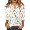 Women's T Shirt Print Button 3/4 Sleeve Daily Weekend Fashion Basic V- Neck Regular Top
