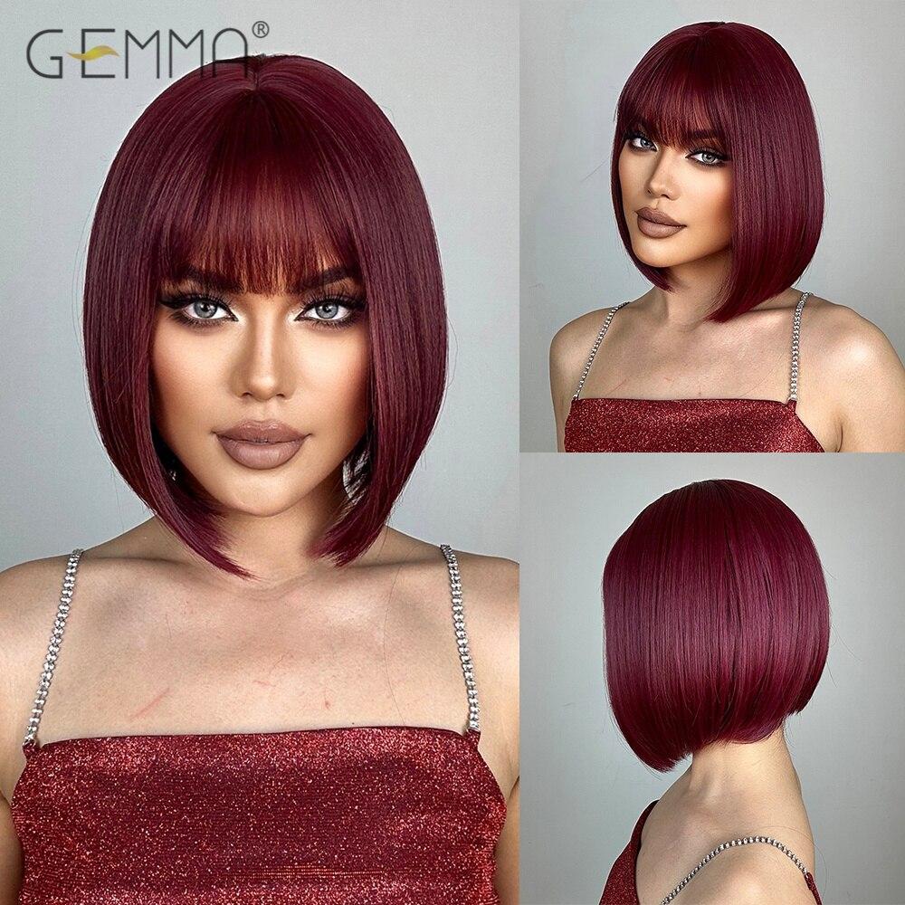 Cosplay Ombre Brown Platinum Blonde Wig Synthetic Straight Short Bob Hair Wigs for Women Natural Heat Resistant Party Daily Use