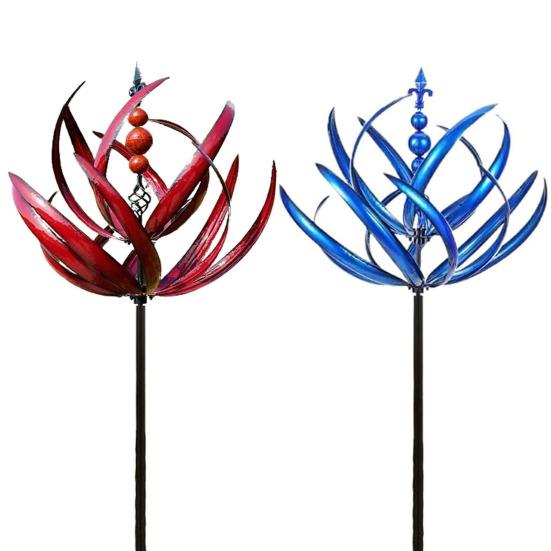 Цветок Ветер Spinner Украшение кола Непогода Открытый Сад Двор Крыльцо Газон Роторный Металлический Spinner Земля Шип Орнамент Рождественский Подарок