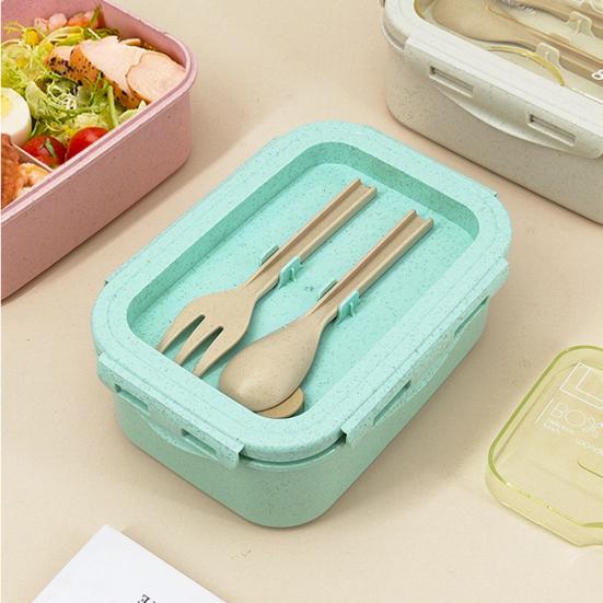 850ML Lunch Box Large Capacity Portable Two Compartments Bento Container with Tableware Office Supply