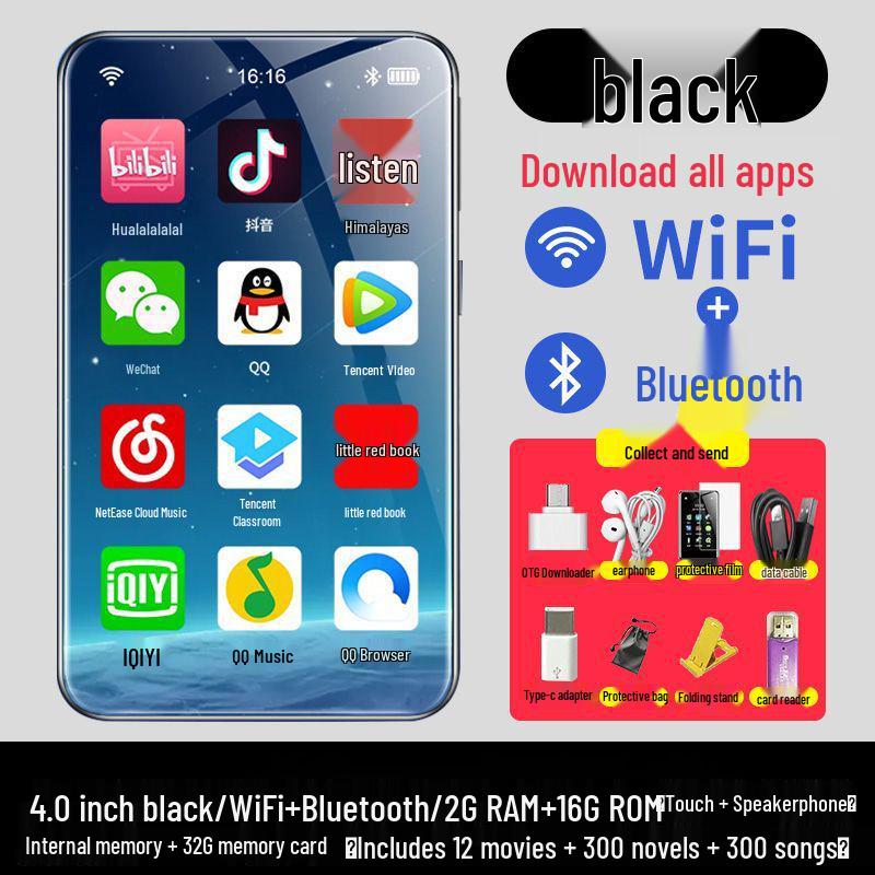 MP4/MP5-плеер с поддержкой Wi-Fi: Полноэкранное портативное устройство для музыки, видео, Bluetooth и чтения электронных книг