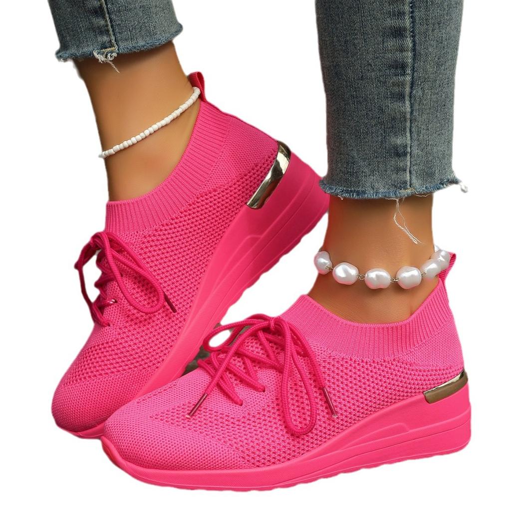 Autumn New Fashion Knit Sneakers for Women Mesh Breathable Platform Sports Shoes Plus Size Woman Lace Up Non Slip Running Shoes