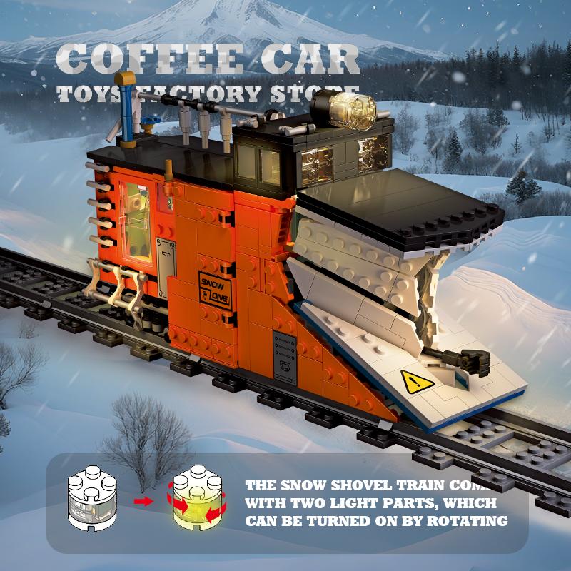 Технический городской поезд MOC Кирпичи Светодиодный 3D-модель Снегоуборочный локомотив Блоки STEM Машины Строительные Игрушки Друг Рождественские Подарки НОВЫЙ