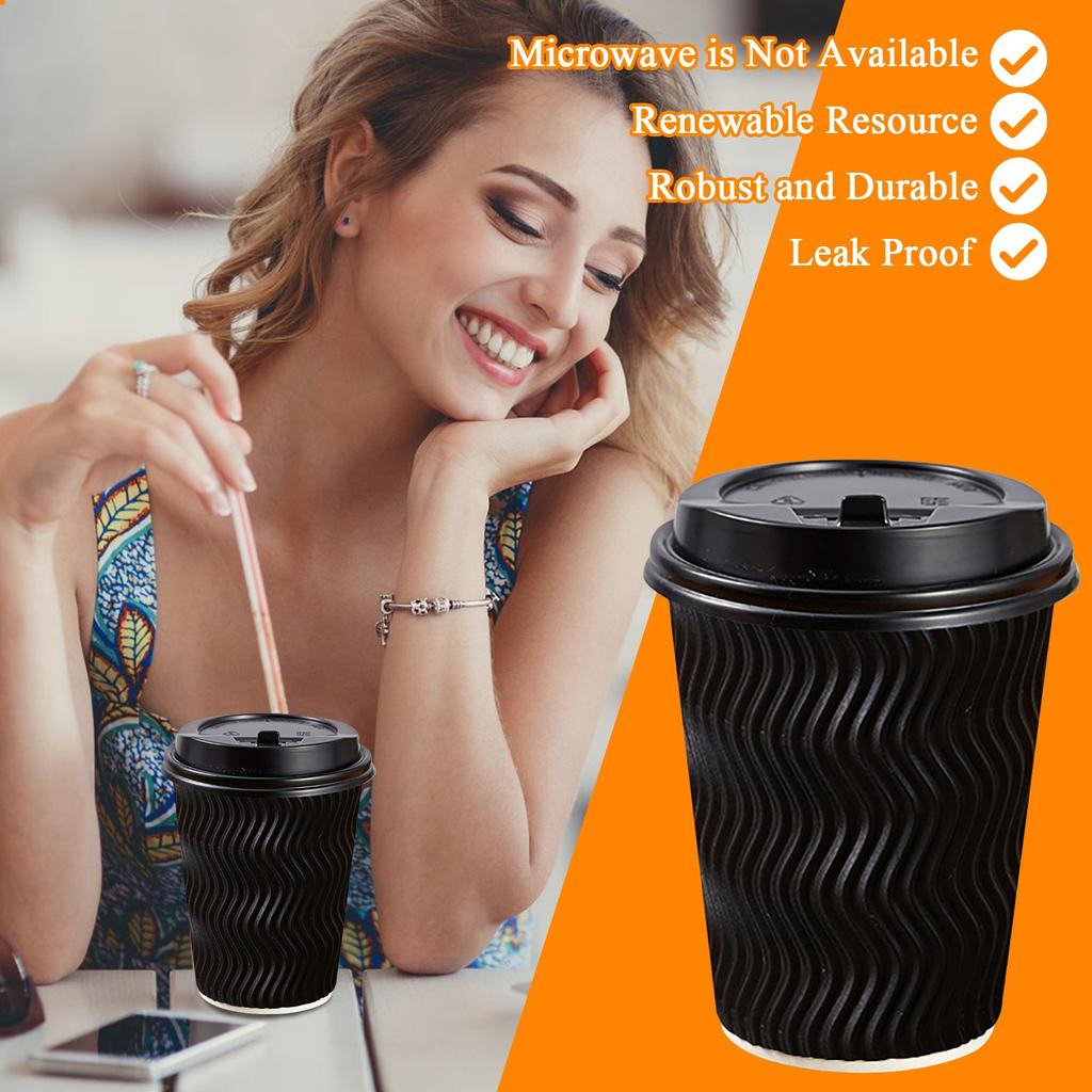 Одноразовый бумажный стакан для кофе с утолщенным термостойким гофрированным бумажным стаканом, с крышкой и герметичной крышкой