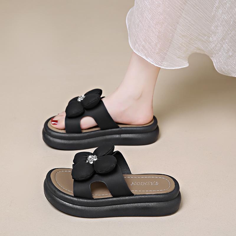 Летние новые туфли на платформе женские тапочки с цветочным дизайном и открытым носком женские туфли повседневные тапочки домашние нескользящие тапочки