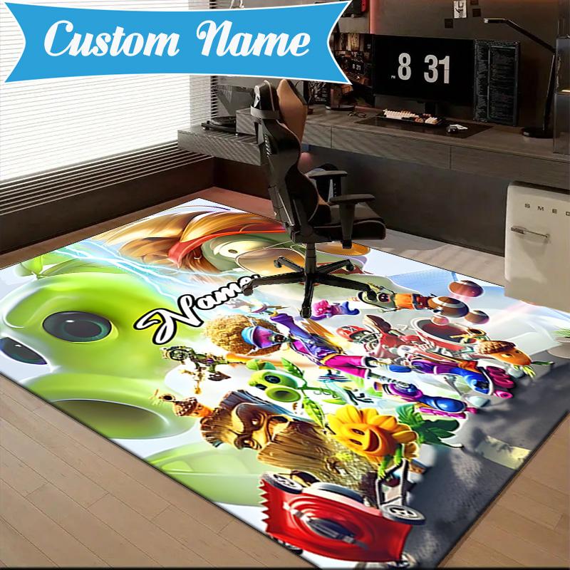 Custom Name Zombies Invasion Galactic Heroes Rug for Living Room, Game Rooms, Office, Bedroom, Floor Mat Playful Design, fan gifts Christmas decor